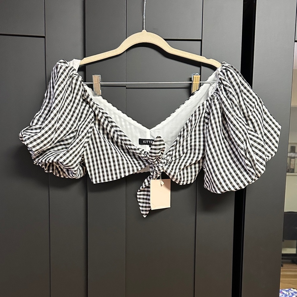 Kittenish Black and White Gingham Blouse